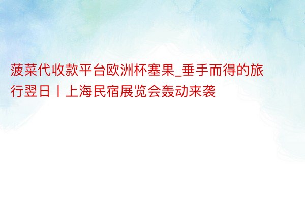 菠菜代收款平台欧洲杯塞果_垂手而得的旅行翌日丨上海民宿展览会轰动来袭
