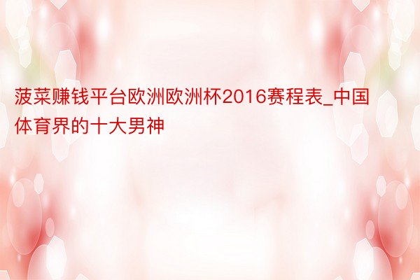 菠菜赚钱平台欧洲欧洲杯2016赛程表_中国体育界的十大男神