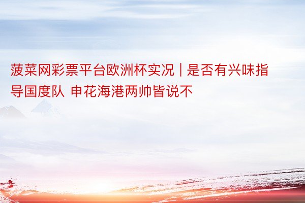 菠菜网彩票平台欧洲杯实况 | 是否有兴味指导国度队 申花海港两帅皆说不