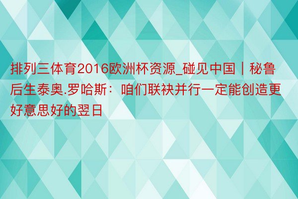 排列三体育2016欧洲杯资源_碰见中国｜秘鲁后生泰奥.罗哈斯：咱们联袂并行一定能创造更好意思好的翌日