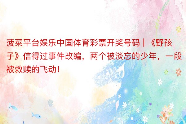 菠菜平台娱乐中国体育彩票开奖号码 | 《野孩子》信得过事件改编，两个被淡忘的少年，一段被救赎的飞动！
