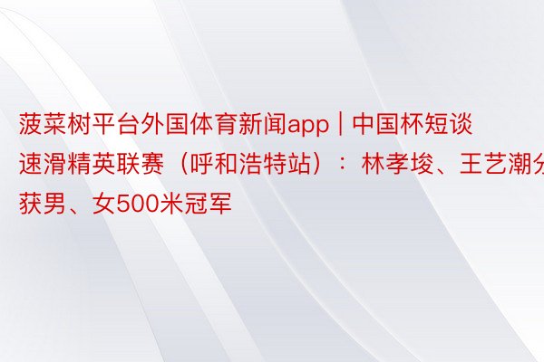 菠菜树平台外国体育新闻app | 中国杯短谈速滑精英联赛（呼和浩特站）：林孝埈、王艺潮分获男、女500米冠军
